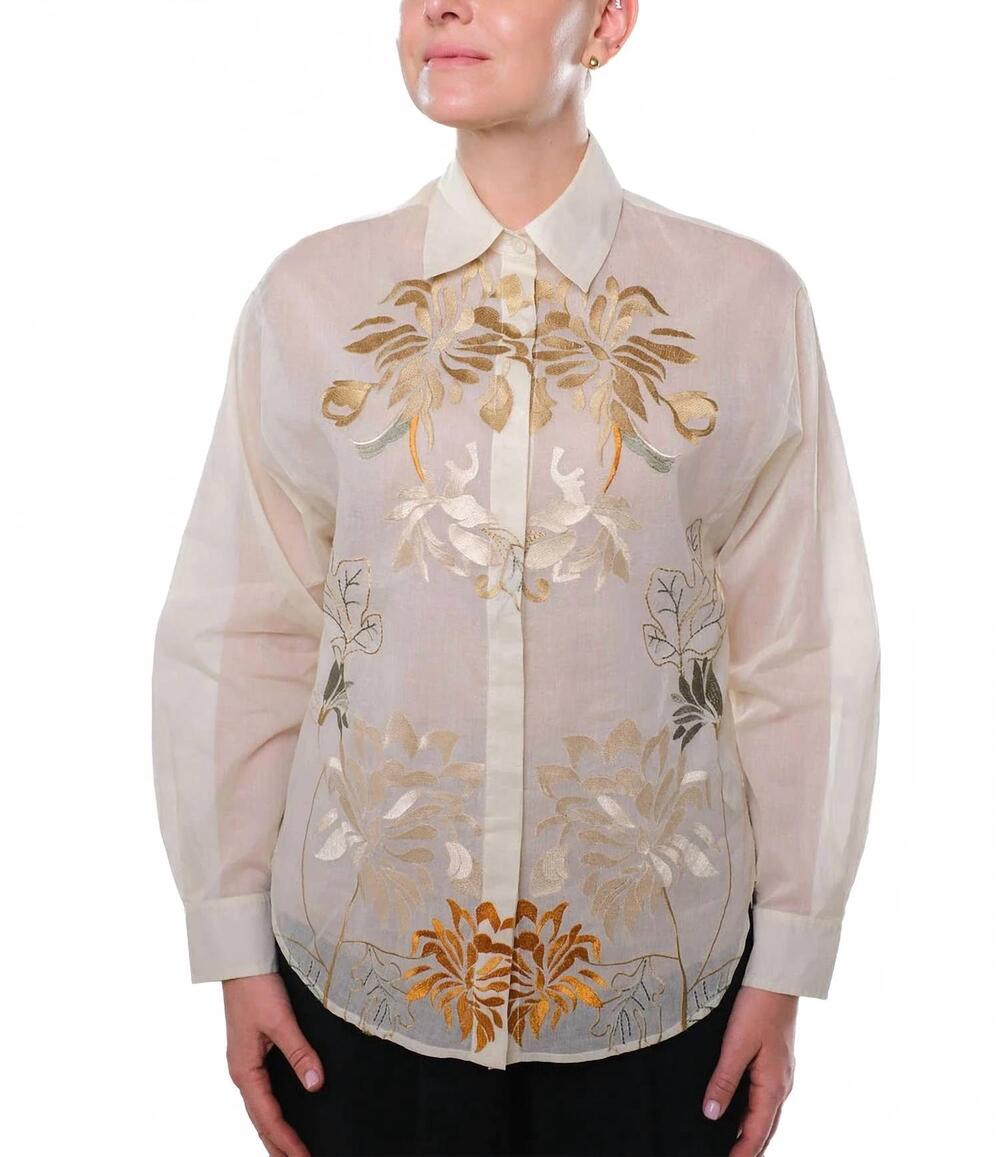 NEW SEVENTY embroidered garden shirt in ivory